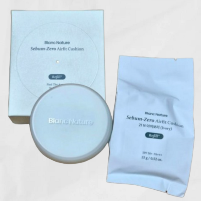 [정품배송] *블랑네이처* BLANCNATURE 피지제로 에어핏 쿠션 기획 (택1) (본품+리필) I 유분케어 초밀착커버 오랜지속력 피부진정쿠션!!++, 1개, ##21N 아이보리