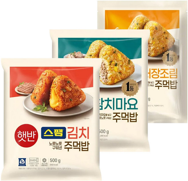 햇반 주먹밥 3종(스팸김치+참치마요+버터장조림), 1세트, 500g