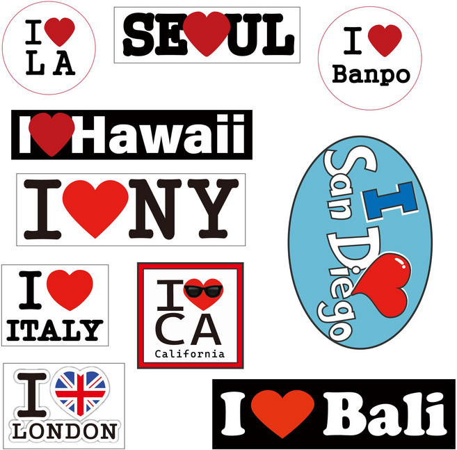 도미노스토리 캐리어 스티커 데코 캠핑 도시 글자 예쁜 시티 스티커 10종세트 중형 아이러브 시리즈, 러브10종