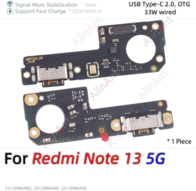 호환 샤오미 레드미 노트 14 프로 플러스 5G용 하단 도크 USB 충전 보드 커넥터 케이블, 08 For 레드미 Note 13 5G
