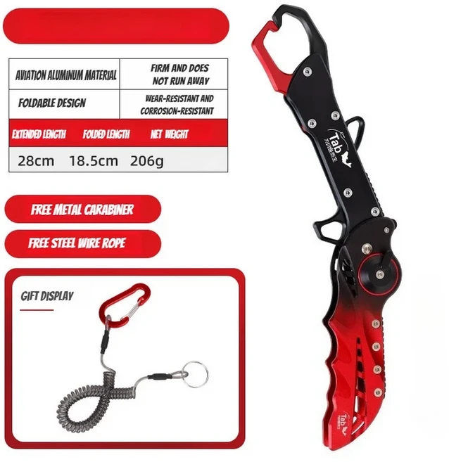 전문가용 접이식 낚시 플라이어 부식 방지 알루미늄 피쉬 립 그리퍼 세트 (라인 커터 훅 제거기 포함), 06 Fish gripper-red