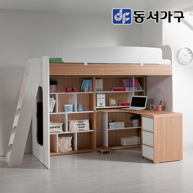 동서가구 디무트 사다리 h형 책상 세트 책장 추가 어린이 학생 벙커 침대 DF626507, 가드 오크 / 상판 화이트
