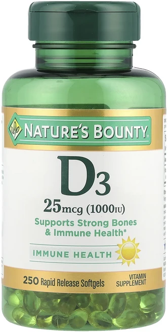 Nature's Bounty 비타민D3 25mcg(1000IU) 속방형 소프트젤 250정, NaturesBounty비타민D325mcg1000IU속, 1개 - 쿠팡