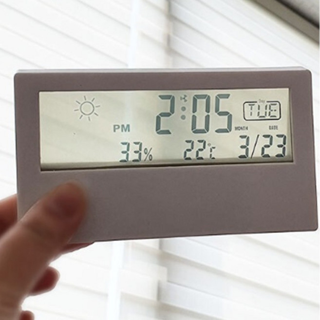 투명창 디지털 탁상 시계 온습도계 신생아 아기 온습도 온도 습도 날짜 요일 중학생 알람 책상, 블랙 투명창 디지털 탁상 시계, 1개