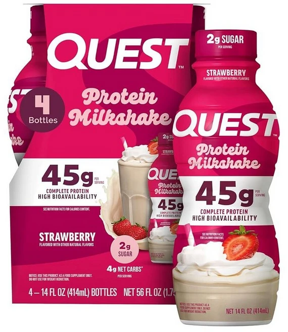 Quest 퀘스트 프로틴 스트로베리 밀크쉐이크 414ml 4팩, 14 Fl Oz (Pack of 4), Strawberry - 쿠팡