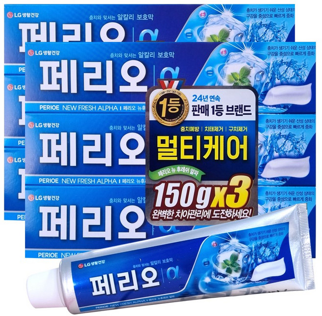 페리오 뉴 후레쉬 알파 치약 150g 12개(개별박스포장), 12개