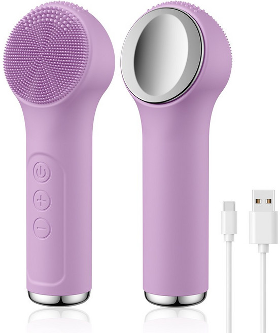 실리콘 진동클렌저 세안 브러시 온열 얼굴마사지기SK0310 고주파마사지기 휴대용, 1개, 퍼플