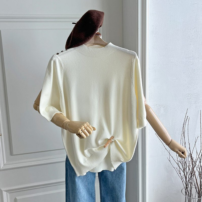 유라타임 드뮤어 비스코스 반목 반팔 니트