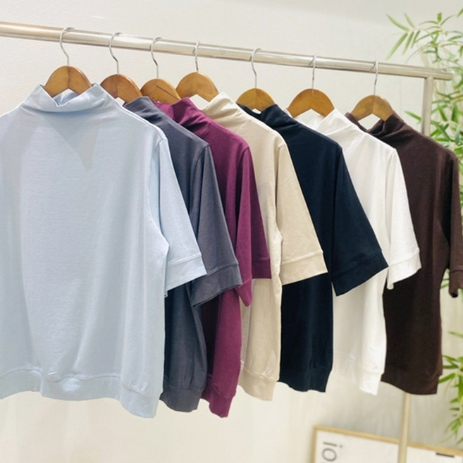 하루림 스판 면 모달 여성 반목티 반팔 사계절 이너 반 폴라 티셔츠 국내제작