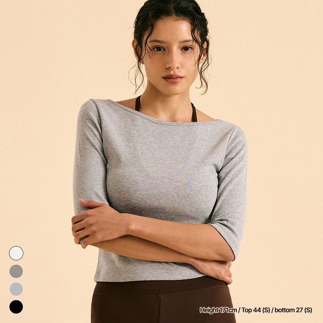 [콘치웨어] 보트넥 7부 티셔츠 (4colors) 필라테스 요가
