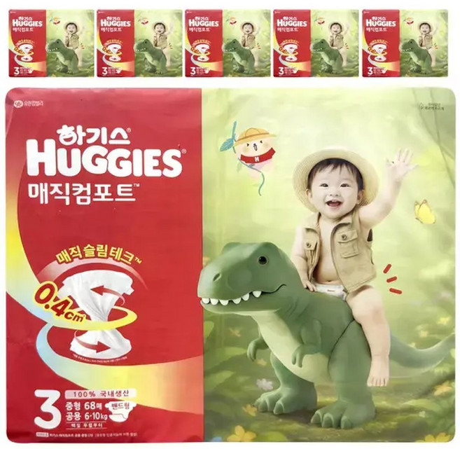 하기스 매직컴포트 밴드 기저귀 4단계 밴드형 대형 공용 58매 6팩, 348매