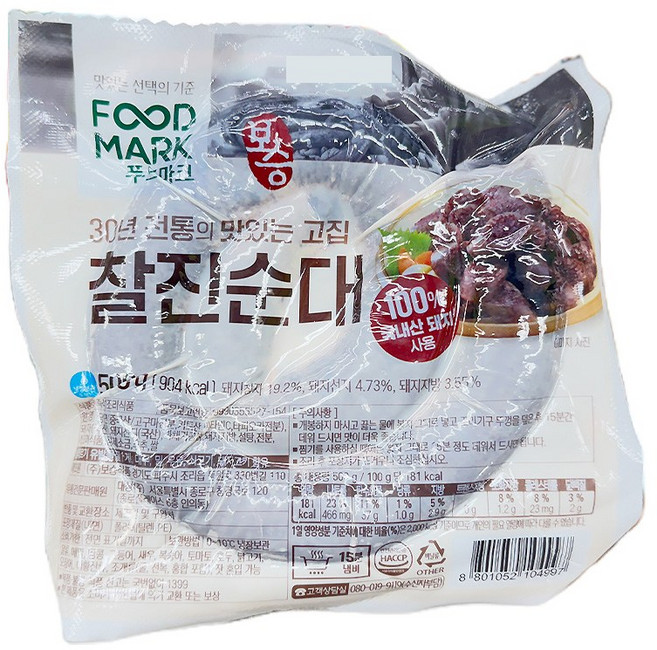 [냉장] 청정원 푸드마크 찰진순대 500g, 1개