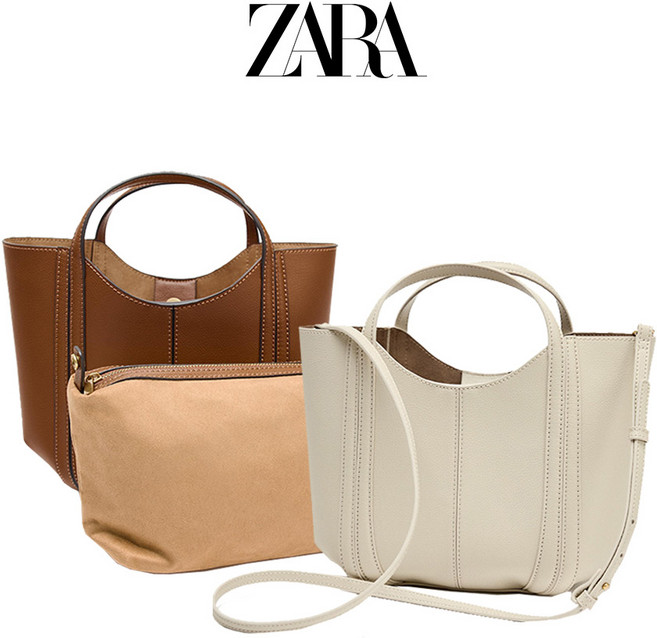 자라 가방 미니 시티백 톱스티칭 디테일 크로스백 크림 샌드