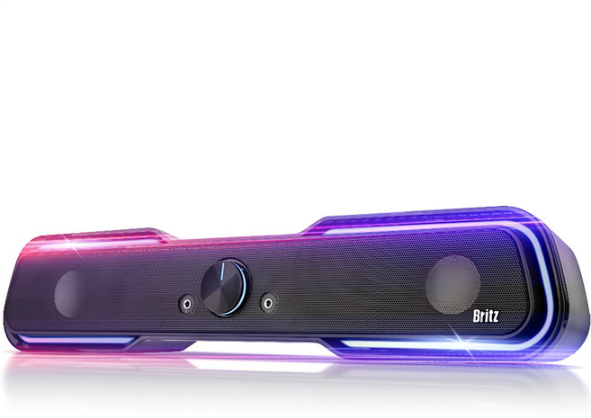 브리츠 레인보우 LED 게이밍 사운드바 스피커, BZ-SL10, 블랙