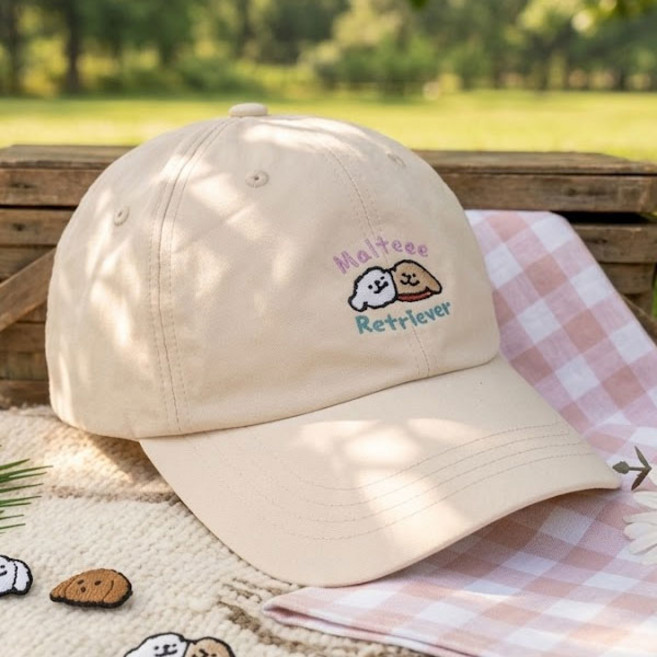 몰티즈 남녀공용 캐주얼 강아지 자수 야구모자 데일리 모자