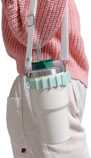 하루바나 차량용 대용량 텀블러 휴대용 스트랩 홀더 어께 끈, 1개, 민트