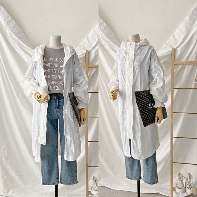 나니까 여성 후드 스트링 바람막이 후드점퍼 롱 빅사이즈 봄 간절기 아노락 점퍼 잠바