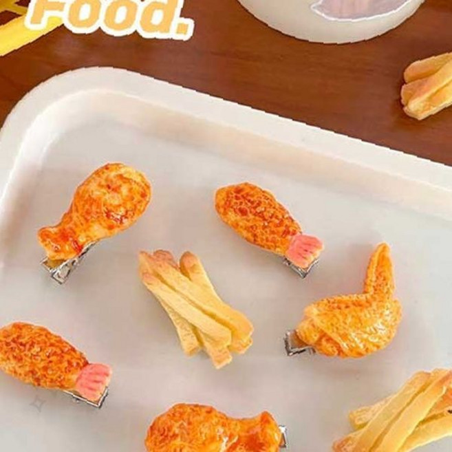 튀김 음식 모양 헤어 악어핀 치킨 새우 디자인 귀여운 포인트 집게 머리 장식, 1개, 다리_AH52