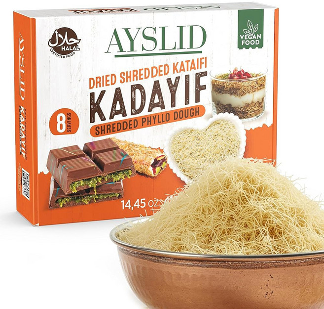 카다이프/ AYSLID 구운 카다이프 카타이피 적합합니다 150g(5.30온스)에 피스타치오 페이스트리 바로, Dried, 14.45 Ounce (Pack of 1), 410g, 1