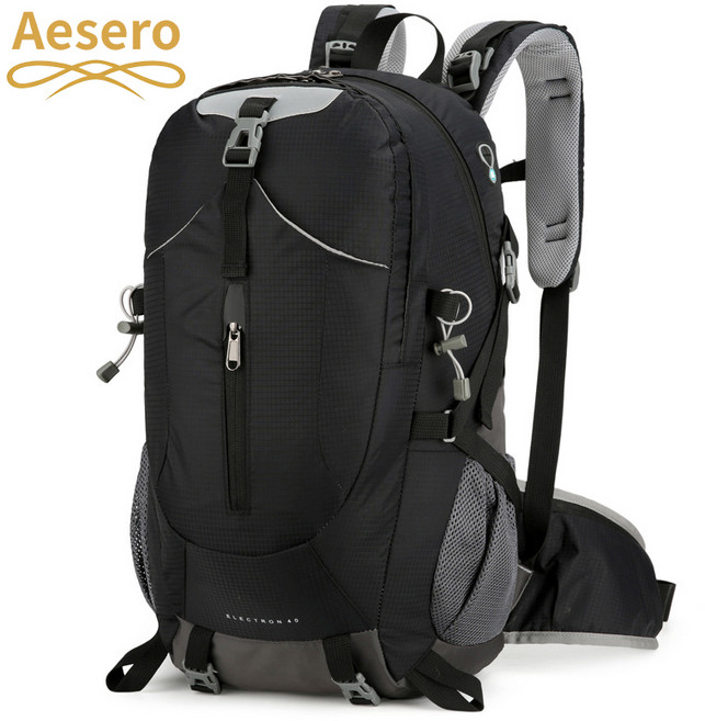Aesero 초경량 휴대용 아웃도어 방수 내마모성 쌍 어깨 등산백 레인커버 포함, 블랙