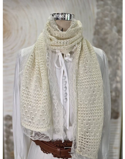 MOMON 면 린넨 레이스 머플러 롱스카프 여성봄여름스카프 페미닌스타일머플러