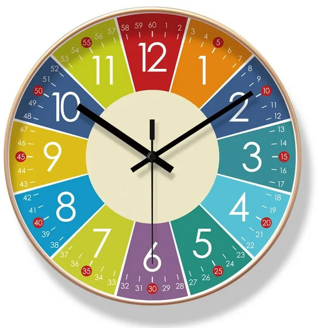 아이방벽시계 교육용 어린이 공부방 아이방 시계공부 무소음, 14인치, 6364 gold