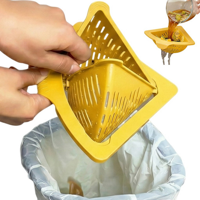 디시홈 프리미엄 싱크대 거름망 원터치 부착 물빠짐 홀더 일체형, 1개, 노란색 Yellow