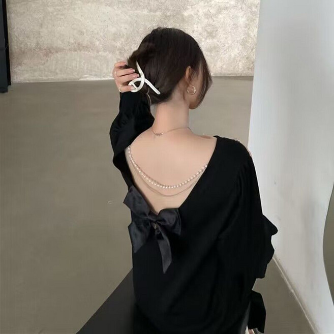 해피유통 여성 뒤리본 캐주얼 패션 반팔 티셔츠 윈피스 jhy