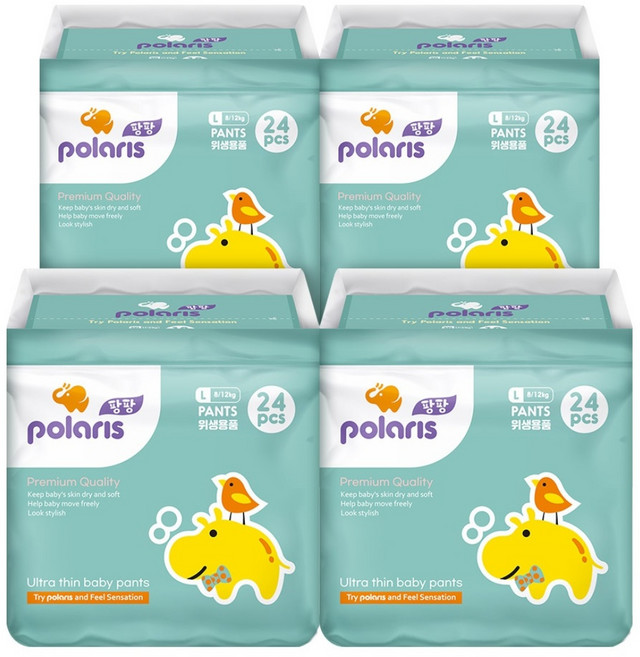 폴라리스 2016년 울트라씬 팬티형 기저귀 남녀공용 L (9~14kg), 대형(L), 96매