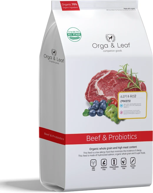 오가앤리프 유기농 애견 가수분해 피부 알러지 눈물 관절 강아지 사료 소고기&유산균, 소, 5.6kg, 1개 - 쿠팡