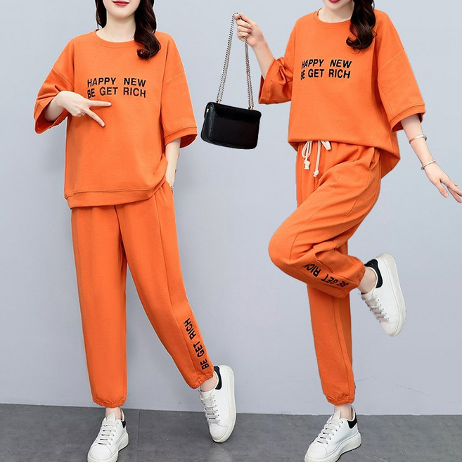 Asure 여름 여성 반팔티셔츠 바지 패션 투피스 트레이닝 세트