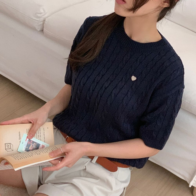 가영 여성 반팔니트 니트반팔티 여름 라운드 데일리 상의