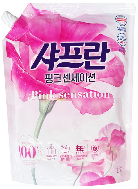 샤프란 핑크센세이션 섬유유연제 로즈향 리필, 1.6L, 3개