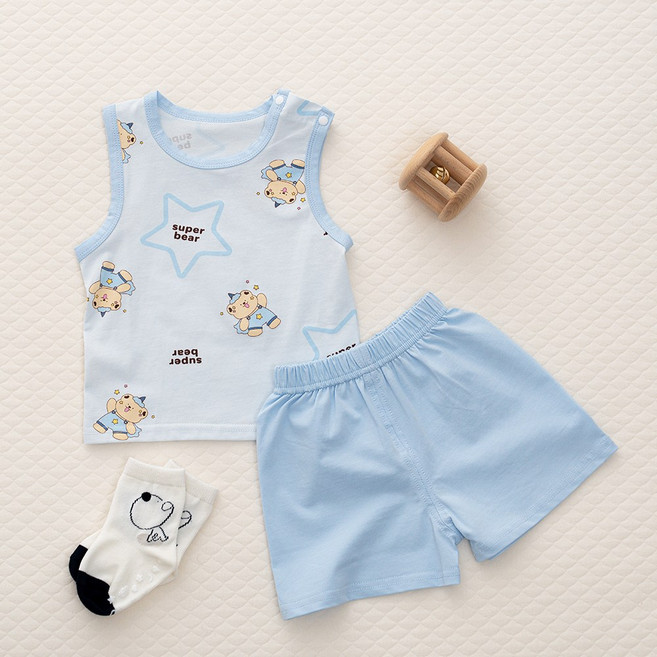 에뜨람 순면 아기 실내복 상하세트 민소매 여름 나시 아동 신생아 내의 상하복 백일 kc인증