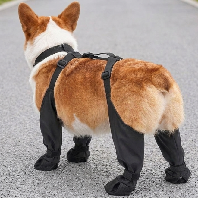 포미온 강아지 장화 사계절용 레인부츠 일체형, 1개, 블랙