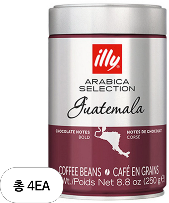 일리커피 과테말라 원두, 홀빈(분쇄안함), 250g, 4개