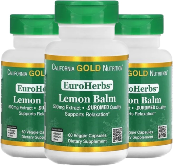 캘리포니아 골드 뉴트리션 CGN 레몬 밤 추출물 500 mg 60캡슐 3통, 3개, 60정 - 쿠팡