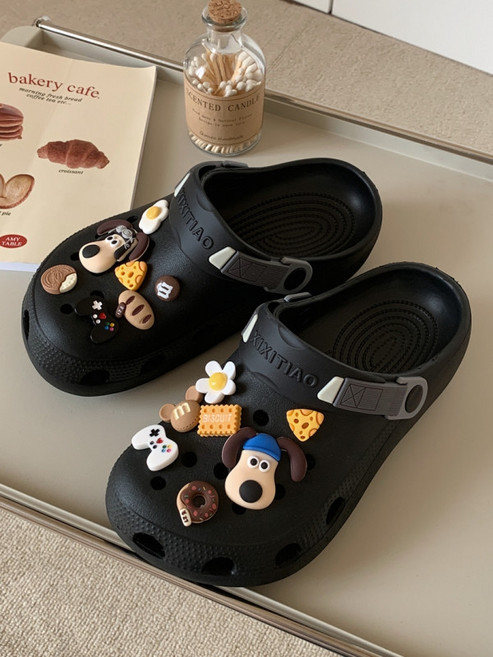 스트립 귀여운 파츠 구멍 신발 남녀 시원한 슬리퍼 물놀이