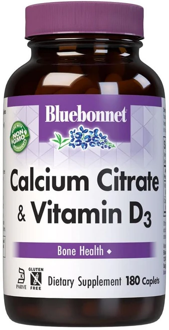 블루보넷 칼슘 시트레이트 비타민 D3 BlueBonnet Calcium Citrate Plus Vitamin D3 Caplets, 180정, 1개 - 쿠팡