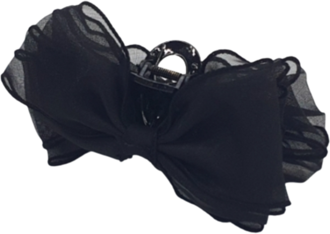 마루마켓_ 집게핀으로 올림머리 연출 반묶음으로 해도 고급스러움 쉬폰 왕리본 헤어집게핀 블랙