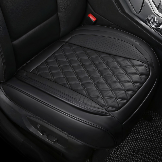 자동차 앞좌석 쿠션 무취 고급 인조가죽 통기성 미끄럼방지 사계절 통용 방석, 1개, 검은색