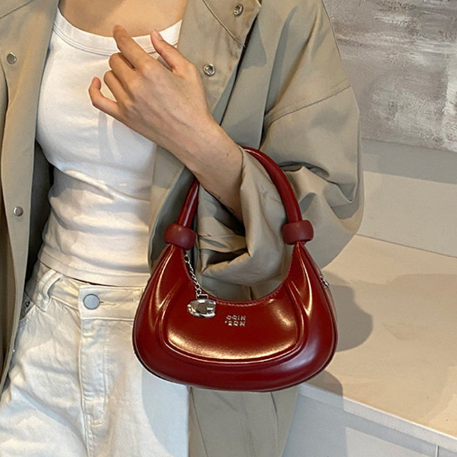 플랜앤유 실버참 미니 반달 호보백 데일리 미니 여성 토트백