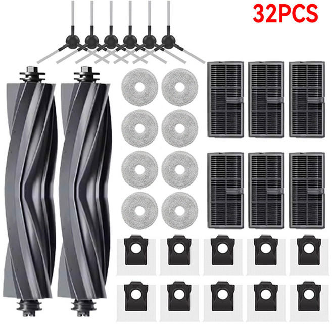 호환 dreame 호환 L10s Pro Ultra 액세서리 고무 메인 사이드 브러시 걸레 먼지 봉투 필터 로봇 진공 청소기 교체 부품, 32pcs 2, 1개