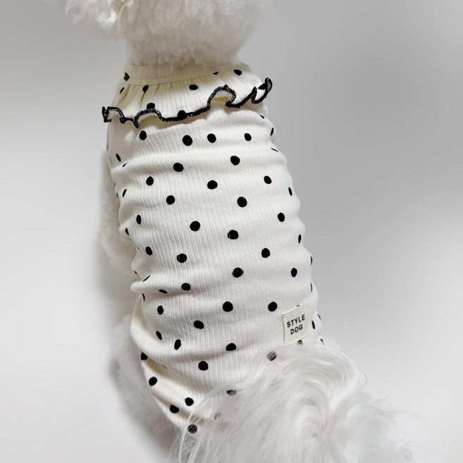 스타일독 슈가 도트 골지 프릴 강아지옷, 1개, 크림
