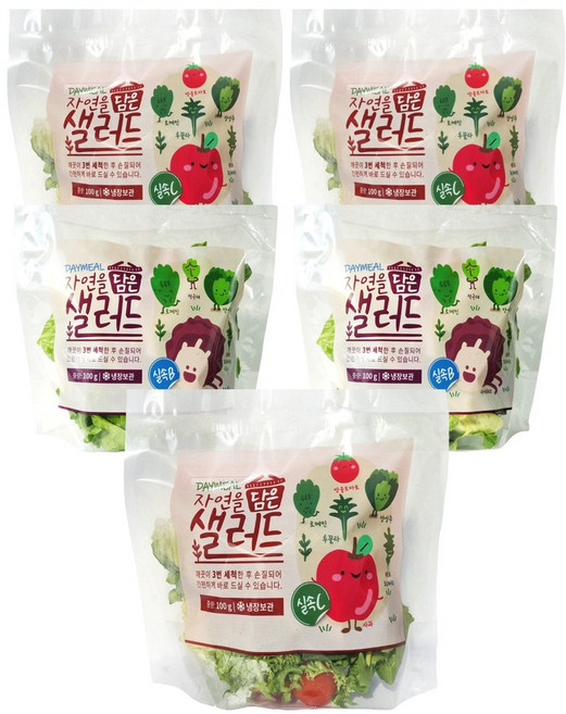 데이밀 자연을담은 샐러드 혼합구성 실속B+실속C 국내산 야채믹스 과채믹스, 5개, 100g