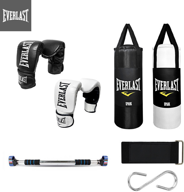 에버라스트 스파크2 시리즈 가정용 복싱 풀 세트 헤비백+글러브+철봉+연결용품, 글러브 블랙/헤비백 블랙