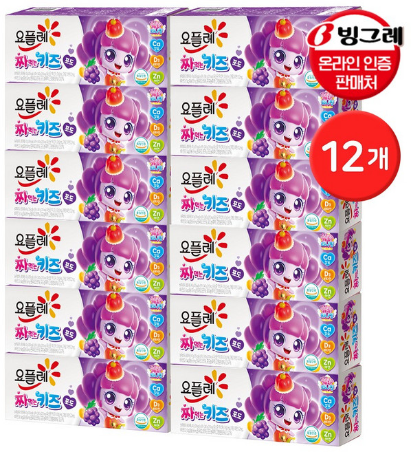 빙그레 요플레 짜먹는 키즈 포도 6입 / 캐치티니핑, 12개, 240g