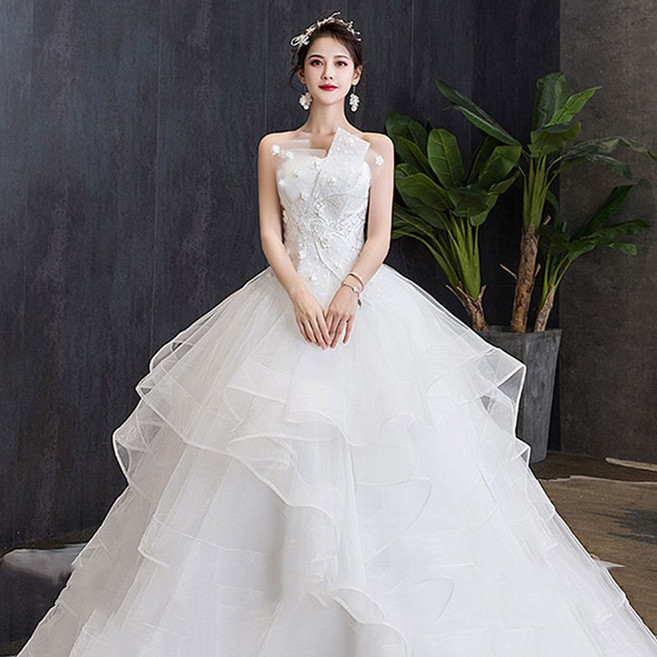 FANSYLI 섹시 일자 어깨 웨딩드레스 하이웨스트 자수 웨딩드레스 프렌치드레스 볼륨 스커트 X2409S2136