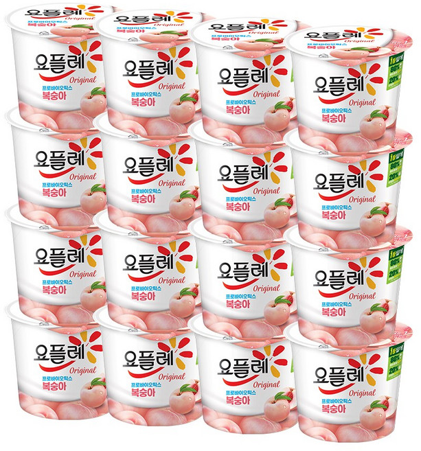 빙그레 요플레 홈복숭아 아침식사 간식, 180g, 16개