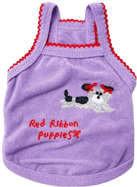 코코스튜디오 반려동물 데일리 봄 여름 냉감 쿨링 스판 코코 레드리본 나시티, 1개, 퍼플